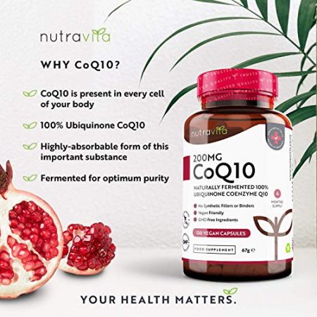 Coenzyme Q10 200mg par Capsule 120 Capsules vegane de CoQ10 fortement concentrees provision de 4 mois Fabrique au Royaume Uni par Nutravita 0 0