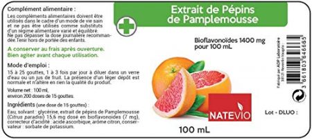 Extrait de pepins de pamplemousse EPP 1400mg Natevio SANS amertume Flacon de 100ml Vitalite defense immunitaire Antibiotique naturel 0 2
