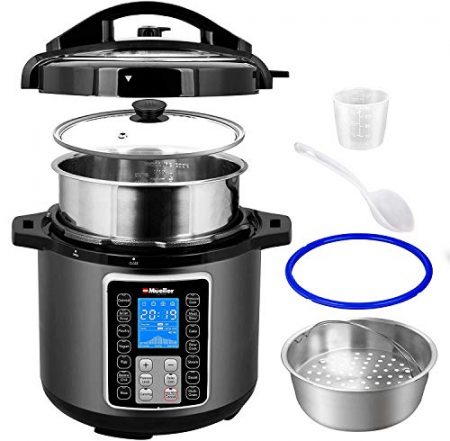 Mueller 6 Quart Pressure Cooker 10 in 1 Cook 2 Dishes at Once Tempered Glass Lid incl Saute Slow Cooker Rice Cooker Yogurt Maker and Much More 0 0