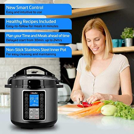 Mueller 6 Quart Pressure Cooker 10 in 1 Cook 2 Dishes at Once Tempered Glass Lid incl Saute Slow Cooker Rice Cooker Yogurt Maker and Much More 0 3